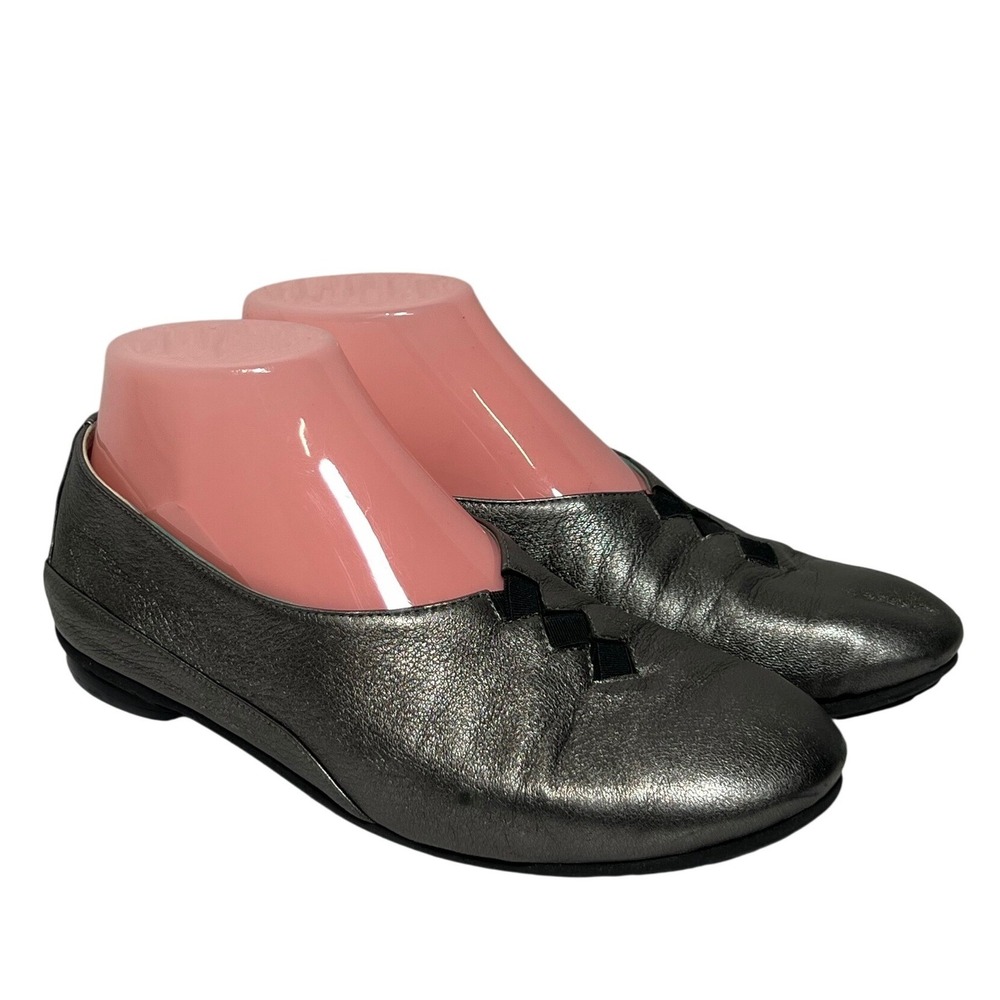 Thierry Rabotin Ballet Flats Metallic Pewter EU 36 US 6 Italian Leather Slip On